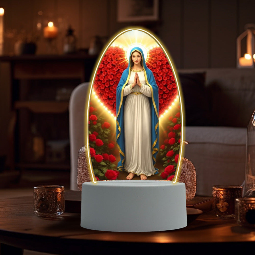 🙏Veilleuse LED acrylique inspirante à thème religieux✝️Lampe de prière de la Vierge
