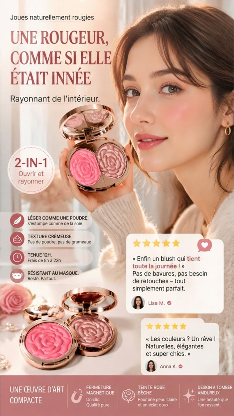 Fard à joues en poudre à motif floral embossé