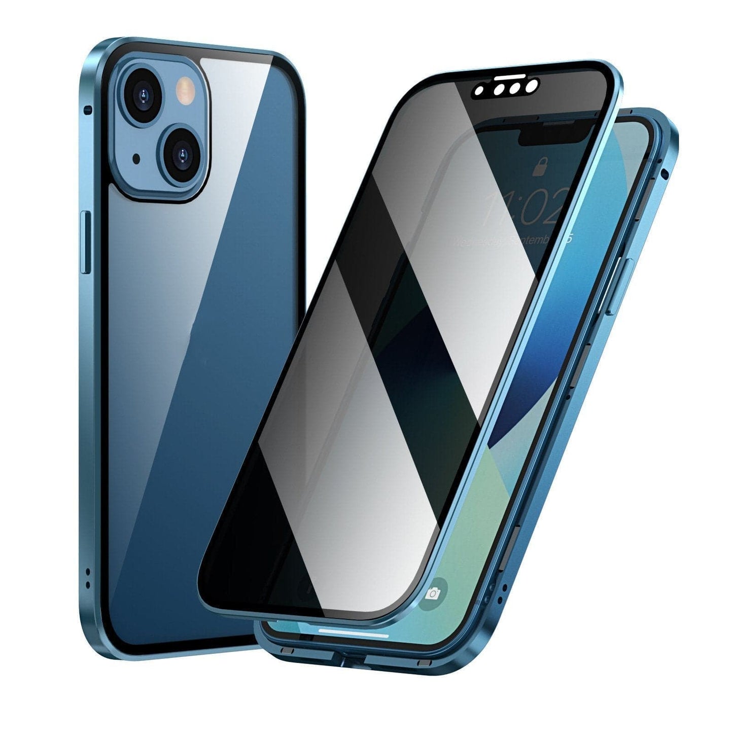 Coque magnétique pour iPhone avec verre de confidentialité et métal