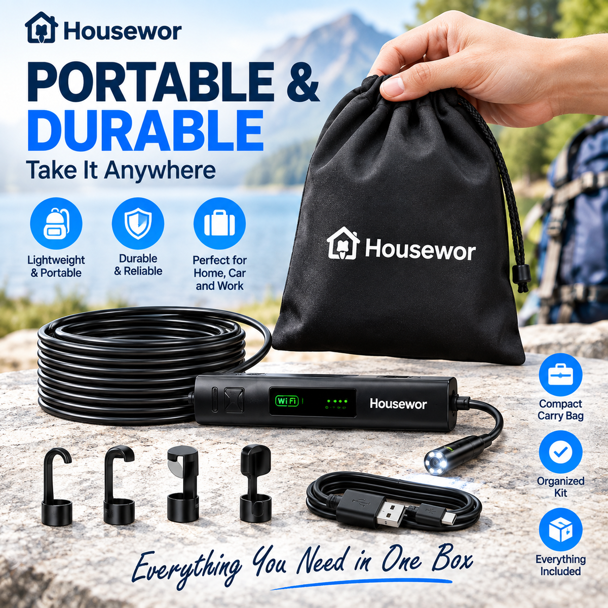 🔎 Caméra endoscopique « plug-and-play » – compatible avec Android, iPhone et iPad pour une connexion directe