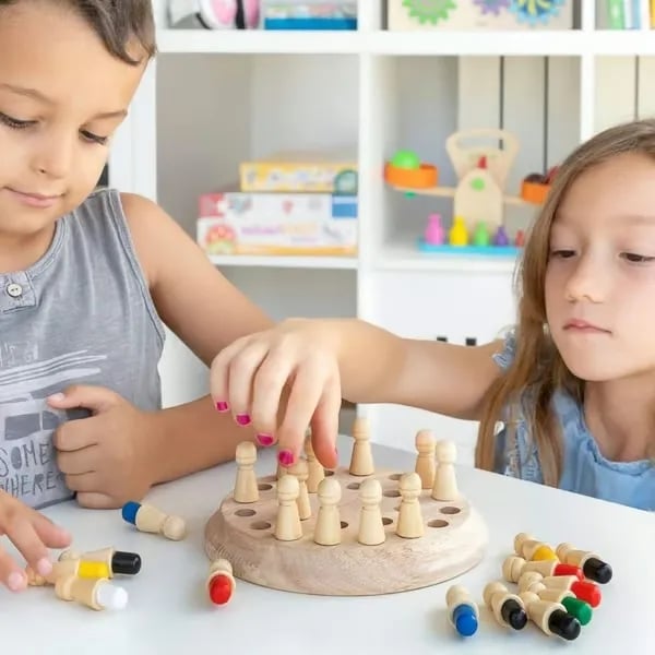 🧩 50% DE RÉDUCTION! ✨ Jeu d'Échecs et Mémoire en Bois - Set de 3 Jeux Éducatifs avec Bâtonnets et Cartes pour Enfants 👧🎲