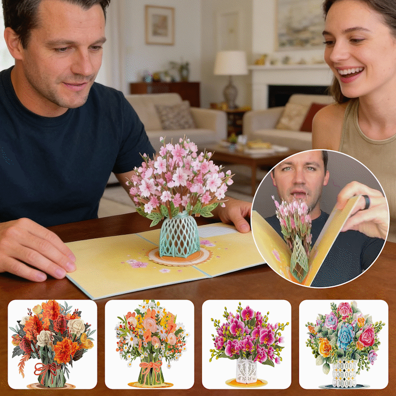 💐Cadeau et décoration 2 en 1 pour toutes les occasions🌸Carte pop-up avec bouquet de fleurs en 3D