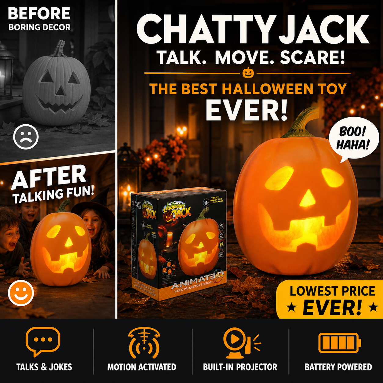 📢⏰Prix le plus bas jamais vu🎁Citrouille animée parlante et chantante Jabberin' Jack