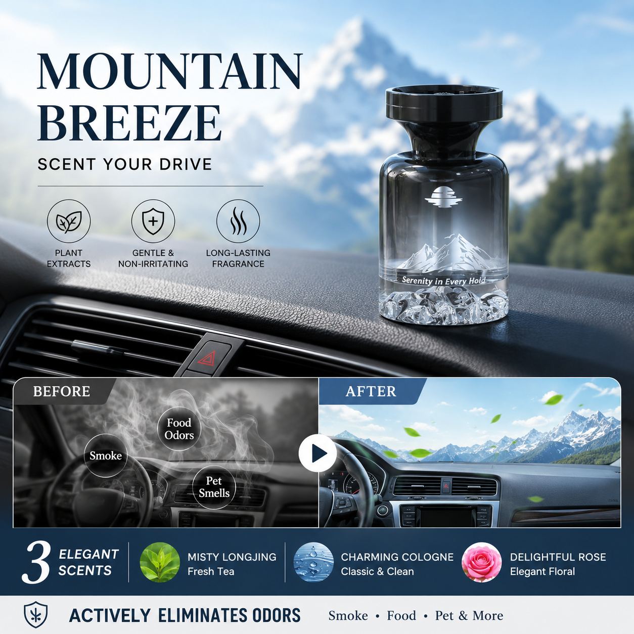 🥳SOLDES 2026🥳🌿 50 % DE RÉDUCTION !🚗 Désodorisant longue durée pour voiture, 110 ml – À base d'extraits naturels de plantes, élimine les odeurs de fumée et d'animaux. Des semaines de fraîcheur. Motif montagne. Respirez à pleins poumons ! 💨✨