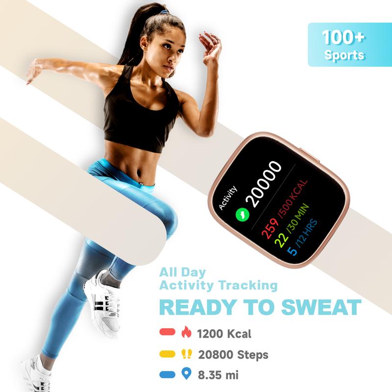 Montre connectée pour femmes et hommes, tracker d'activité physique avec fonction d'appel, montre de fitness avec suivi du sommeil/100 sports/podomètre étanche IP68