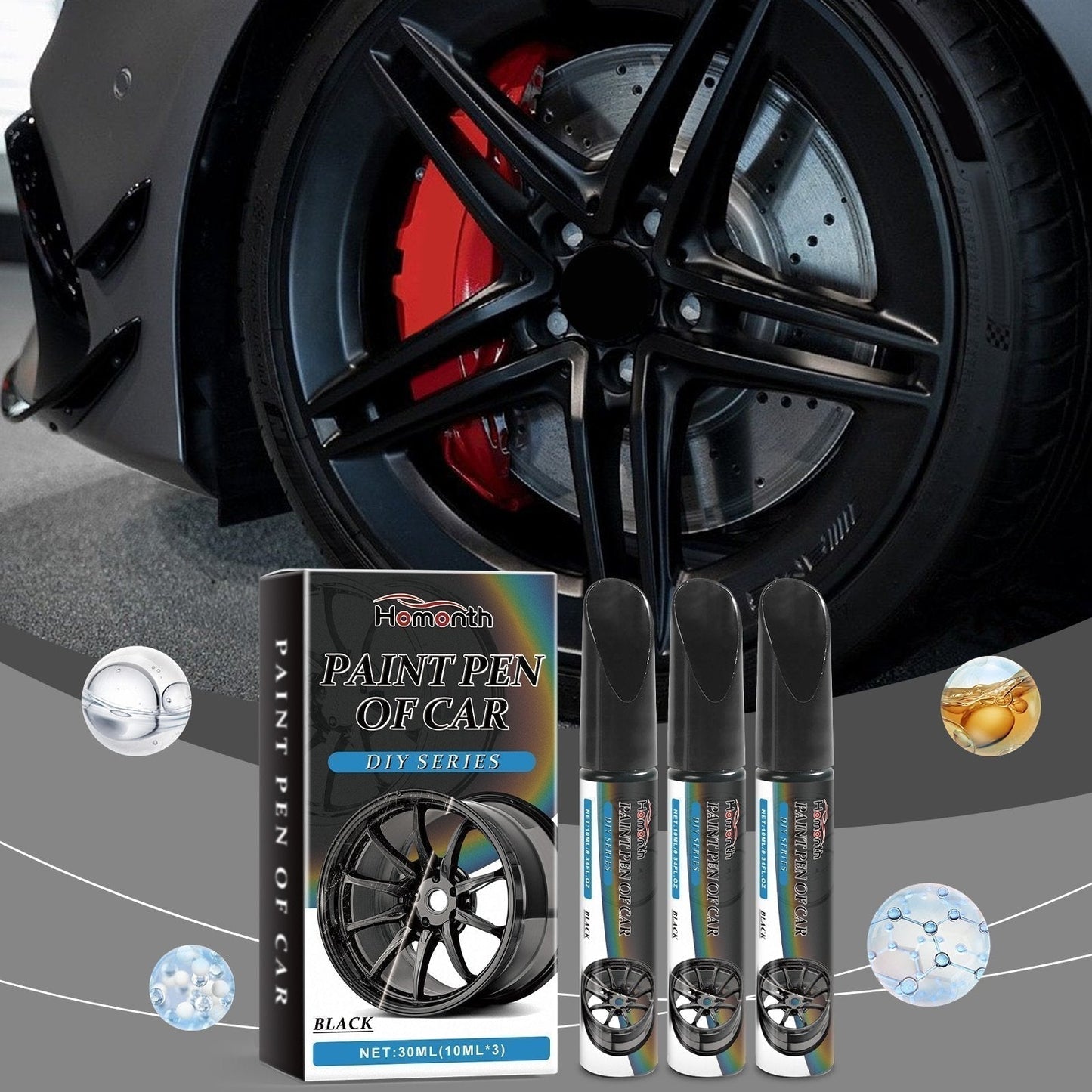 🖊️🚗✨ PROMO FLASH -50% ! Stylo Réparation Rayures Jantes Noir – Vernis Inclus, Séchage 10 min, 3 x 10 ml, Compatible Métal/Aluminium/Acier