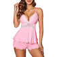 📢🌸👚Offre spéciale d'une durée limitée 68% de réduction💕 Ensemble de vêtements de nuit caraco et short à col en V avec bordure en dentelle