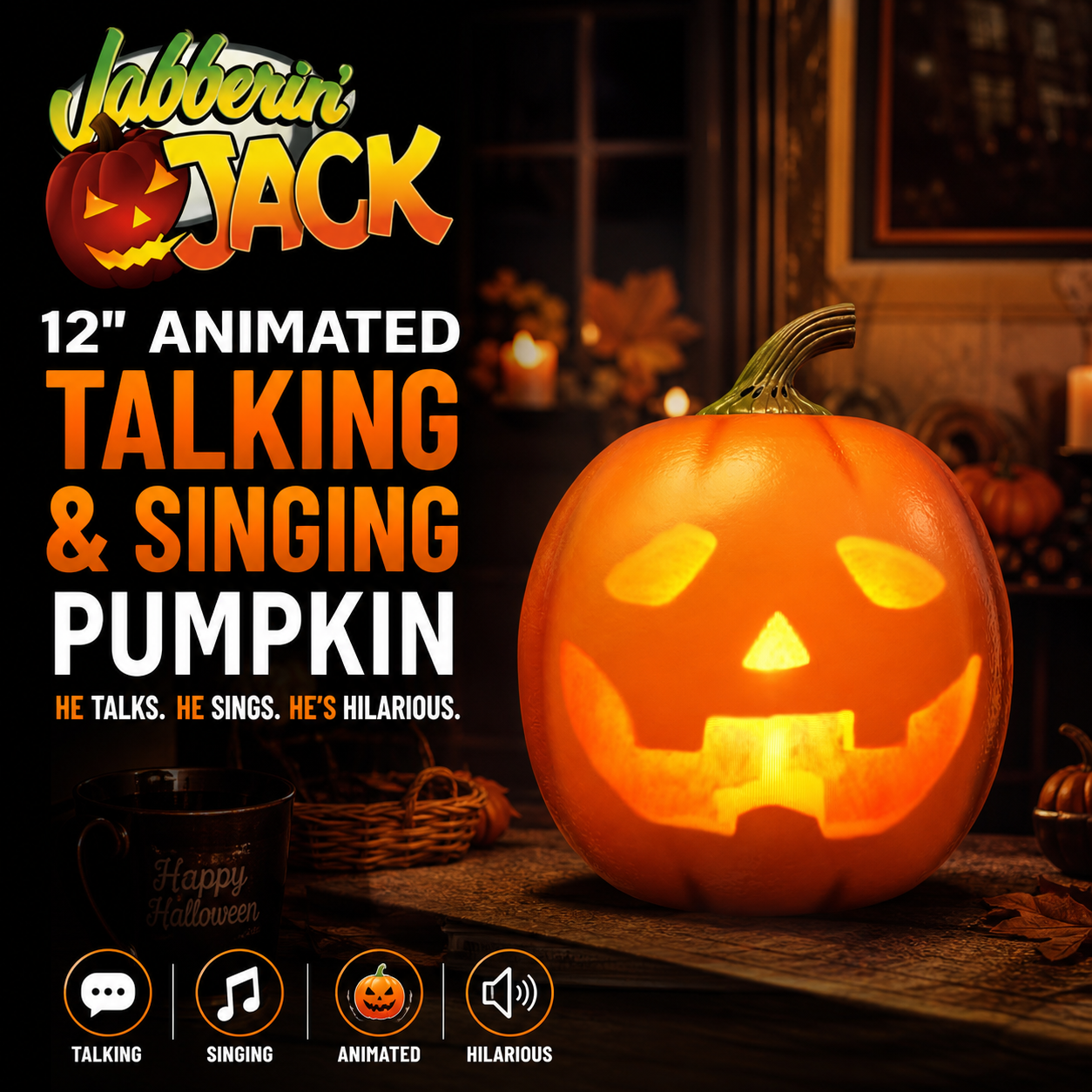 📢⏰Prix le plus bas jamais vu🎁Citrouille animée parlante et chantante Jabberin' Jack