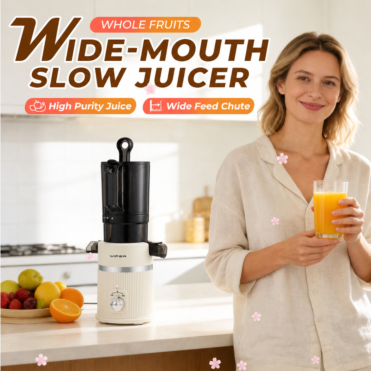 Extracteur de jus à bouche large pour fruits entiers