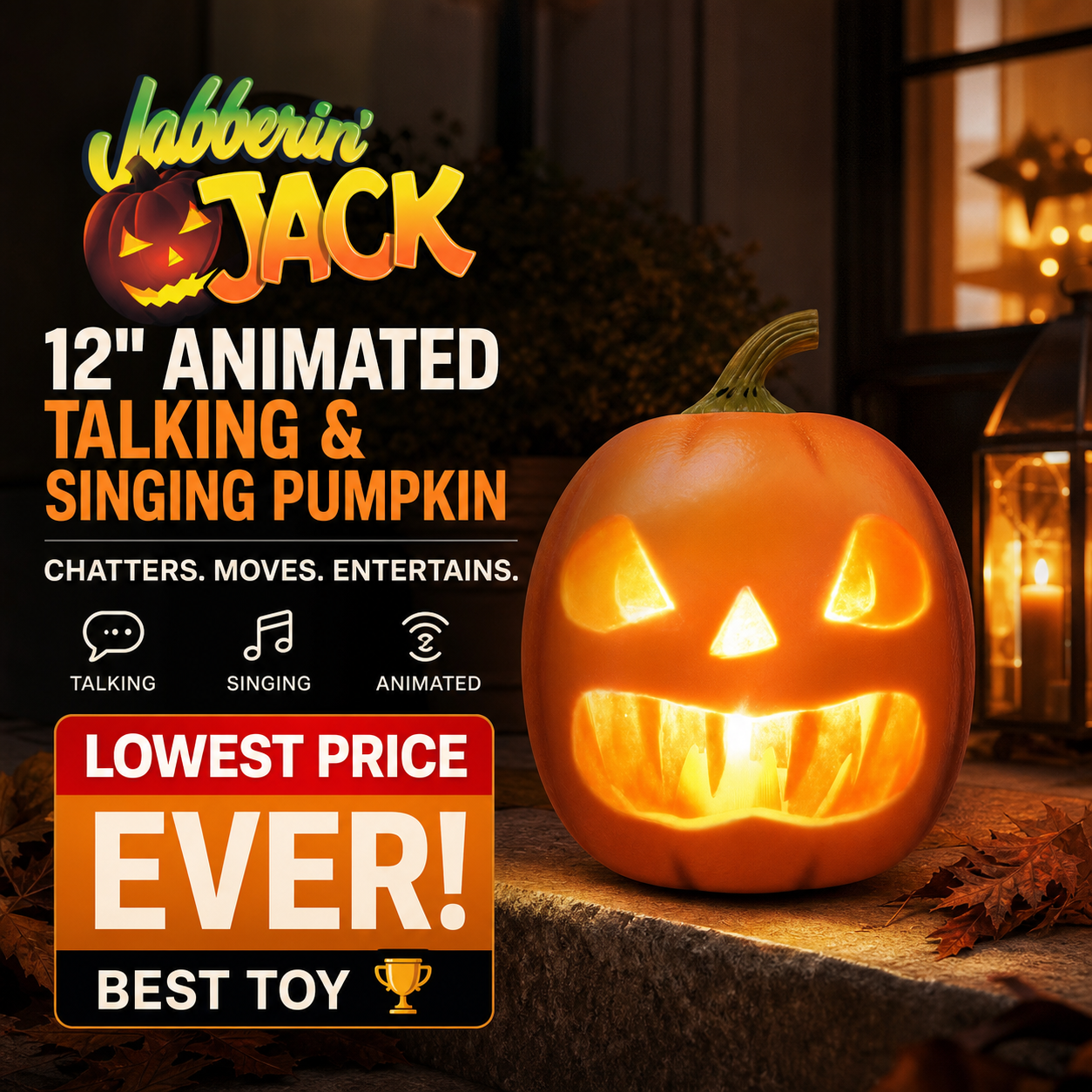 📢⏰Prix le plus bas jamais vu🎁Citrouille animée parlante et chantante Jabberin' Jack