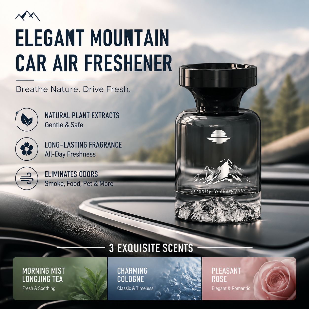 🥳SOLDES 2026🥳🌿 50 % DE RÉDUCTION !🚗 Désodorisant longue durée pour voiture, 110 ml – À base d'extraits naturels de plantes, élimine les odeurs de fumée et d'animaux. Des semaines de fraîcheur. Motif montagne. Respirez à pleins poumons ! 💨✨