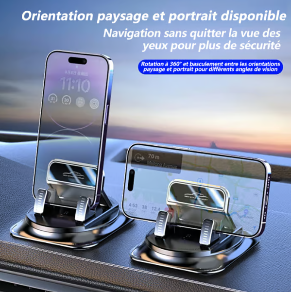 Support de téléphone pour voiture avec ventouse puissante – Rotation à 360°, angles de vision réglables, support antidérapant pour tous les téléphones.