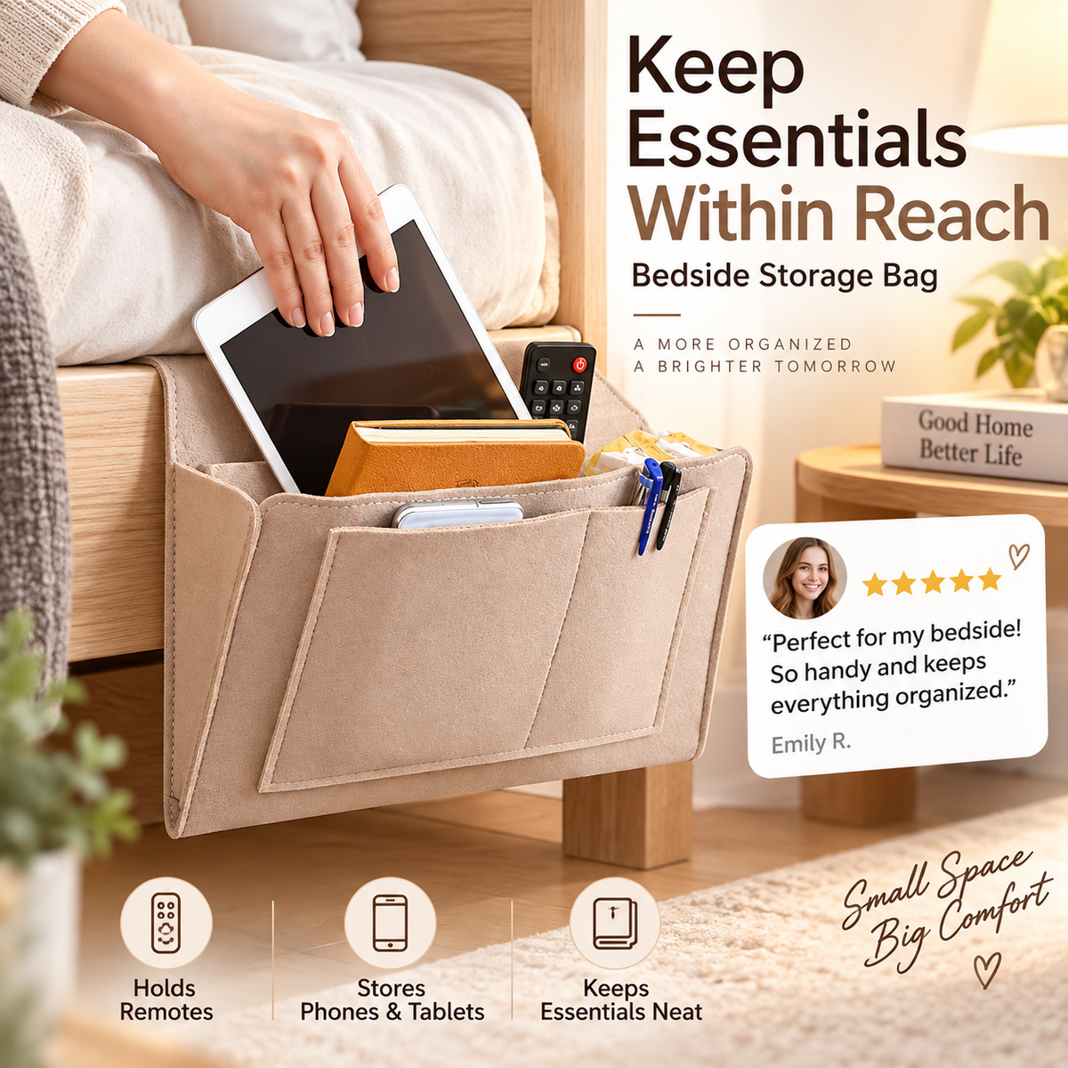 🛏️50 % DE RÉDUCTION MAINTENANT ! Sac de rangement suspendu pour chevet – Organisateur de lit multi-poches, pochette suspendue en feutre pour lit superposé, idéal pour ranger tablette, livre, téléphone et articles de papeterie.