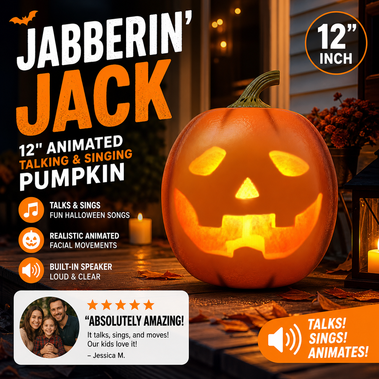 📢⏰Prix le plus bas jamais vu🎁Citrouille animée parlante et chantante Jabberin' Jack