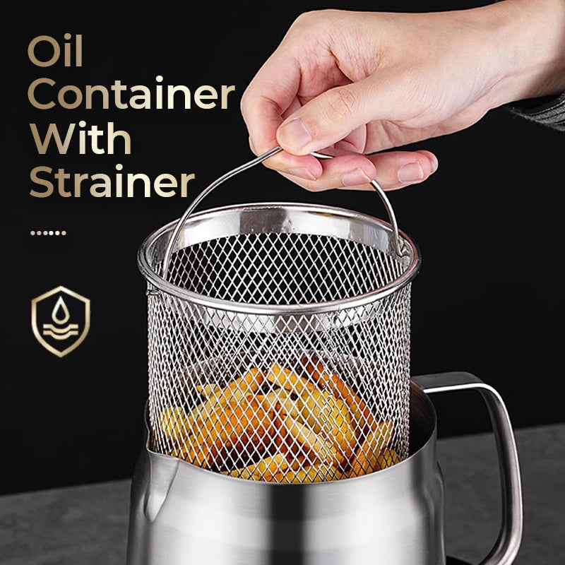 📢🍟✨ PROMO -50% ! Récipient Filtre à Huile en Acier Inox 304 – Grande Capacité, 3-en-1 & Bec Verseur (1,5L/2L, avec/sans Panier)