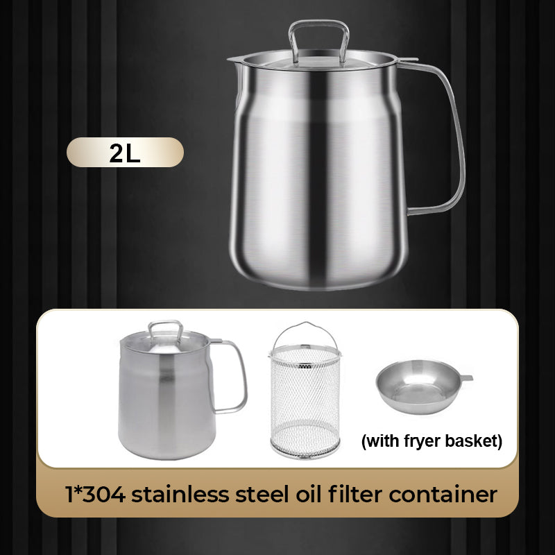 📢🍟✨ PROMO -50% ! Récipient Filtre à Huile en Acier Inox 304 – Grande Capacité, 3-en-1 & Bec Verseur (1,5L/2L, avec/sans Panier)