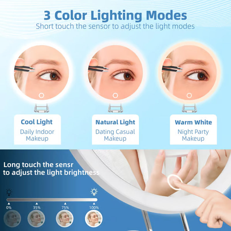 Miroir de maquillage lumineux rechargeable avec grossissement