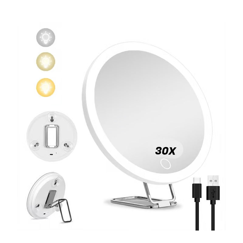 Miroir de maquillage lumineux rechargeable avec grossissement