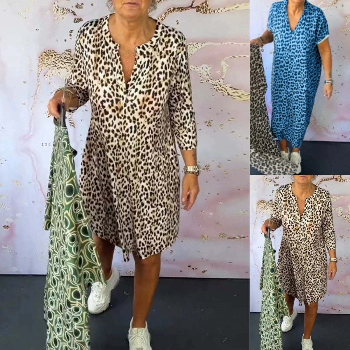 🌸Offres spéciales printemps💐 Robe ample à col en V et imprimé léopard pour femme