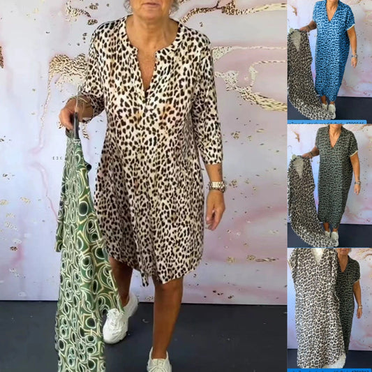 🌸Offres spéciales printemps💐 Robe ample à col en V et imprimé léopard pour femme