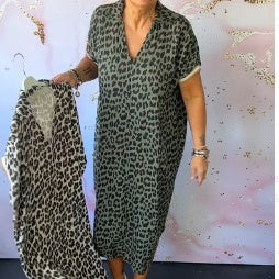 🌸Offres spéciales printemps💐 Robe ample à col en V et imprimé léopard pour femme