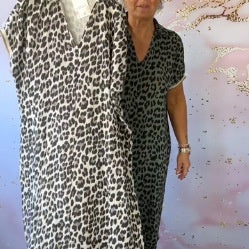 🌸Offres spéciales printemps💐 Robe ample à col en V et imprimé léopard pour femme