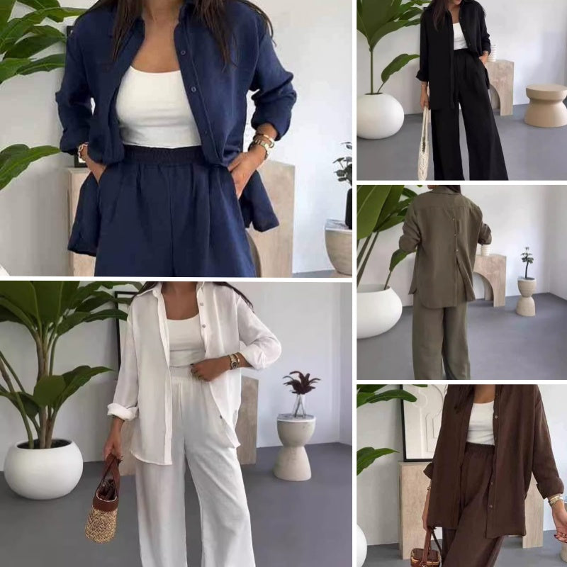 👚 60% DE RÉDUCTION! 🌸 Ensemble Deux Pièces pour Femme – Chemise Ample & Pantalon Large, Look Décontracté & Confortable au Quotidien 💃