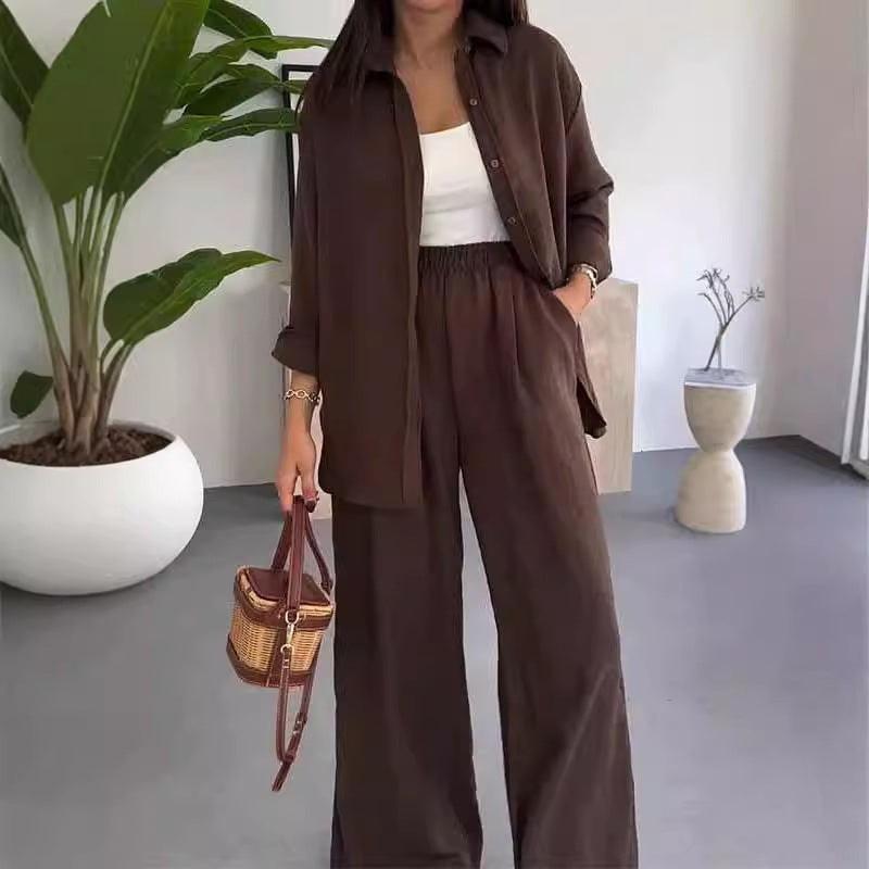 👚 60% DE RÉDUCTION! 🌸 Ensemble Deux Pièces pour Femme – Chemise Ample & Pantalon Large, Look Décontracté & Confortable au Quotidien 💃