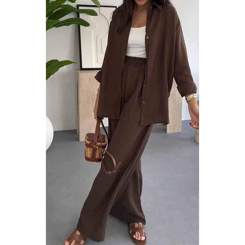 👚 60% DE RÉDUCTION! 🌸 Ensemble Deux Pièces pour Femme – Chemise Ample & Pantalon Large, Look Décontracté & Confortable au Quotidien 💃