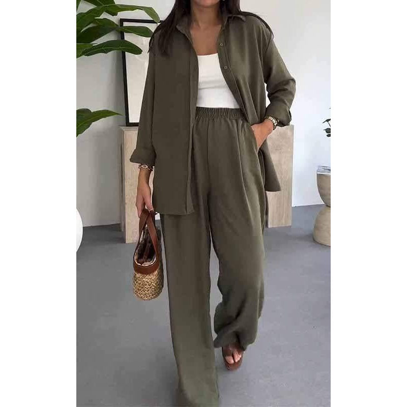 👚 60% DE RÉDUCTION! 🌸 Ensemble Deux Pièces pour Femme – Chemise Ample & Pantalon Large, Look Décontracté & Confortable au Quotidien 💃