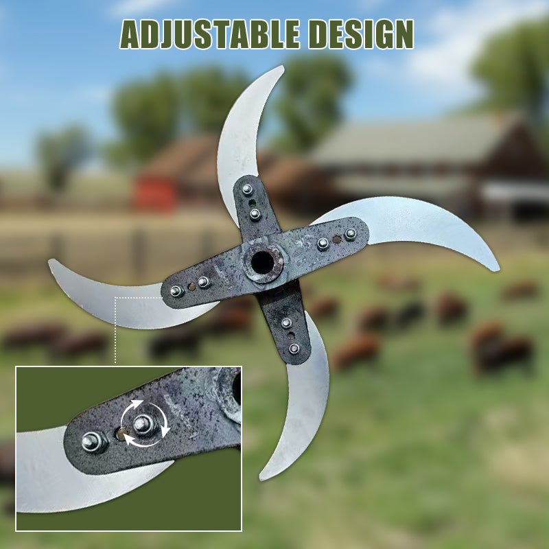 🔪 Lame de coupe 4 lames pour déchiqueteuse d’herbe – Diamètre ajustable (25-26 cm), acier anti-rouille, installation universelle ! 🌿🚜