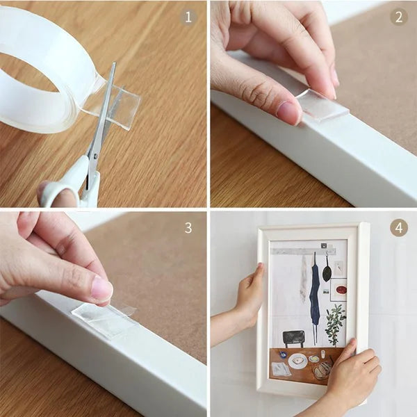 🏡50% de réduction✨Ruban nano-magique transparent sans trace – Poignée double face réutilisable pour un usage polyvalent !