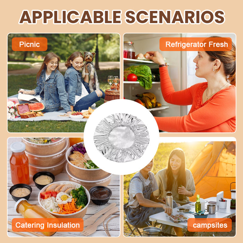 🥘🔥 PROMO -50% ! Couvercle Isolant en Feuille d’Aluminium – Garde les Plats Chauds, Compatible Micro-ondes & Réutilisable