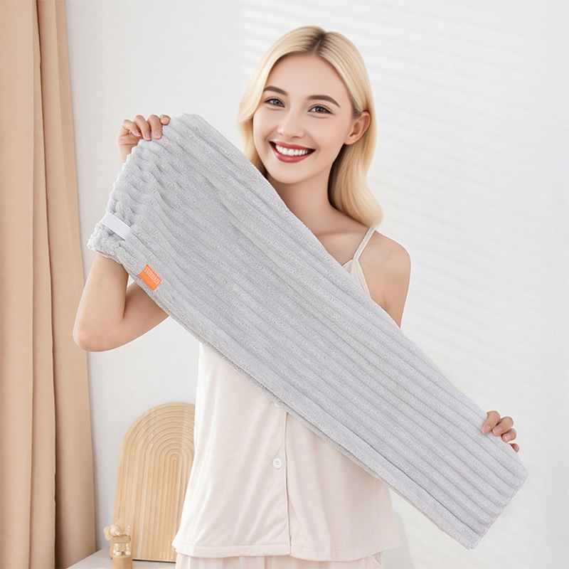 🛁 Grande serviette pour cheveux avec bande élastique sécurisée pour femmes