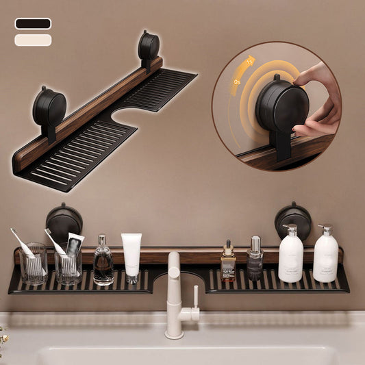 Étagère de Salle de Bain à Ventouse en Noyer