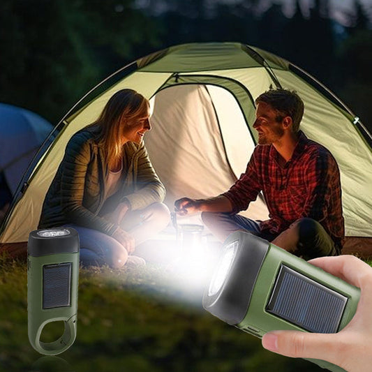 Lampe d'urgence extérieure (manivelle à main + solaire + charge USB)