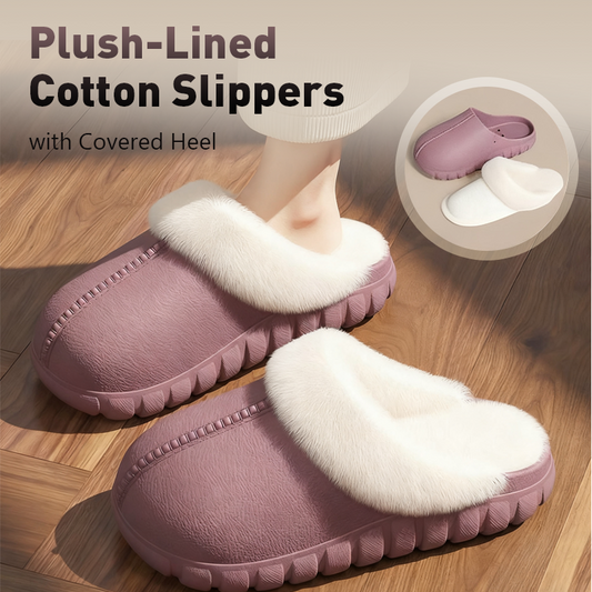 Chaussons en coton doublés de peluche avec talon recouvert -🥰La doublure est amovible et lavable en machine !