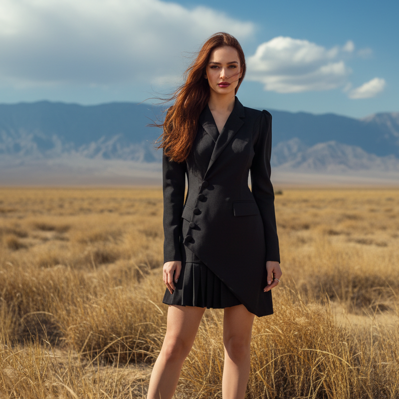 Robe blazer mini plissée boutonnée sur le devant