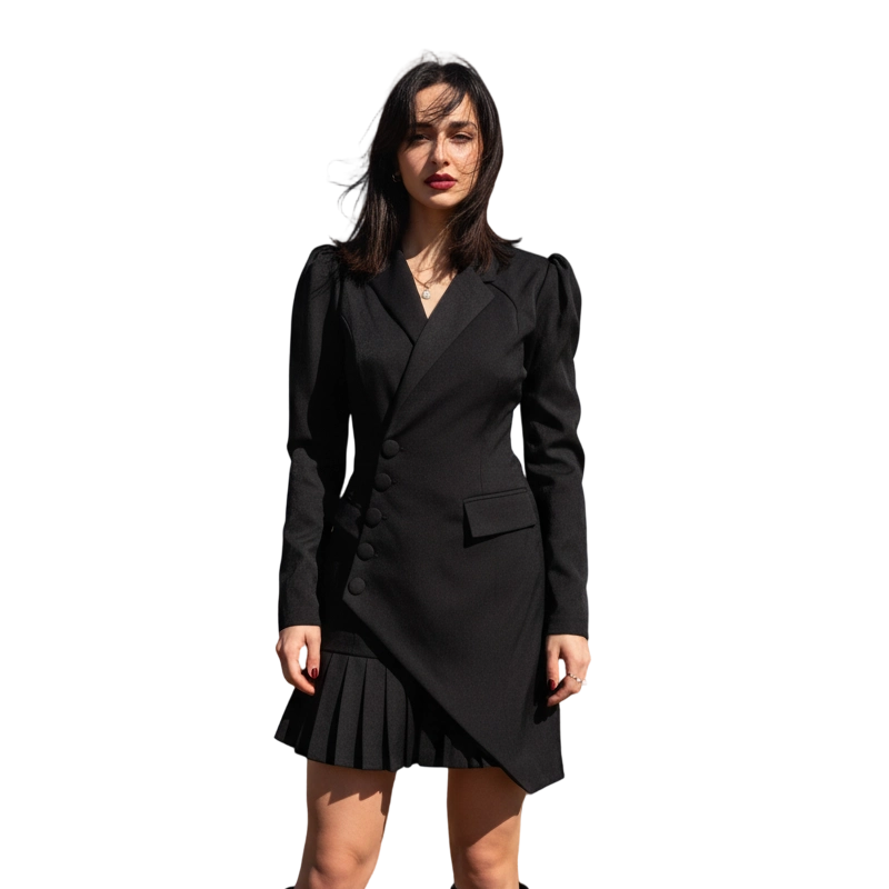 Robe blazer mini plissée boutonnée sur le devant