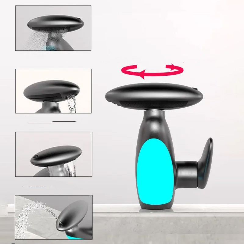 🌊 Robinet de lavabo extractible pivotant à 360° avec 4 modes de débit d'eau et éclairage LED