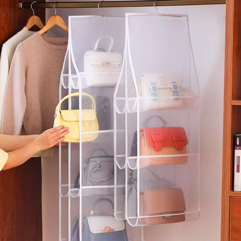 🔥50% DE RÉDUCTION !🌟Organisateur de Sac Suspendu💖6/8 Poches Transparentes Anti-Poussière, Gain de Place & Design Double Face
