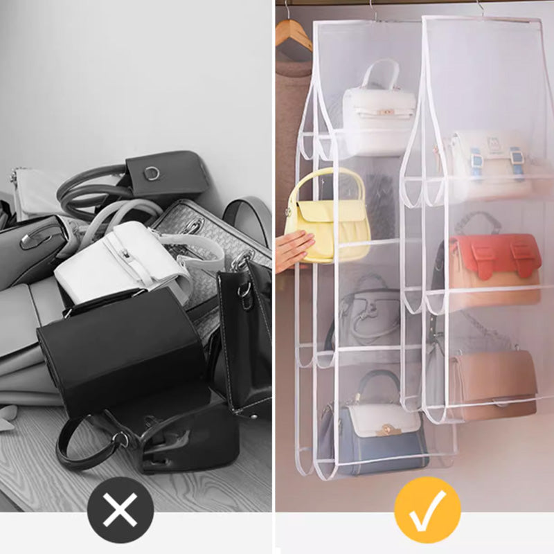 🔥50% DE RÉDUCTION !🌟Organisateur de Sac Suspendu💖6/8 Poches Transparentes Anti-Poussière, Gain de Place & Design Double Face
