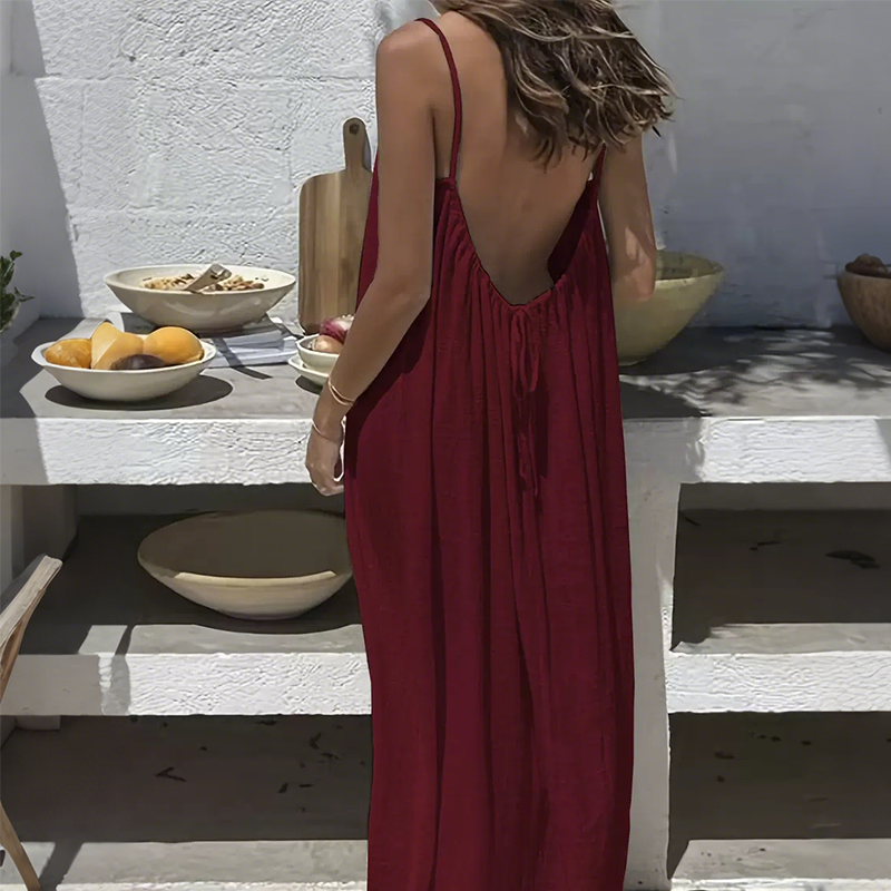 💖Robe longue décontractée à bretelles spaghetti et dos nu pour femme