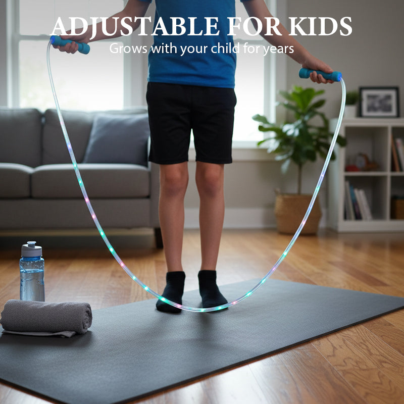📢📢 Achetez-en un, obtenez-en un gratuitement ! 🏅 Corde à sauter lumineuse à LED pour enfants – trois modes d'éclairage, longueur réglable, poignées antidérapantes ! ⏰✨👧