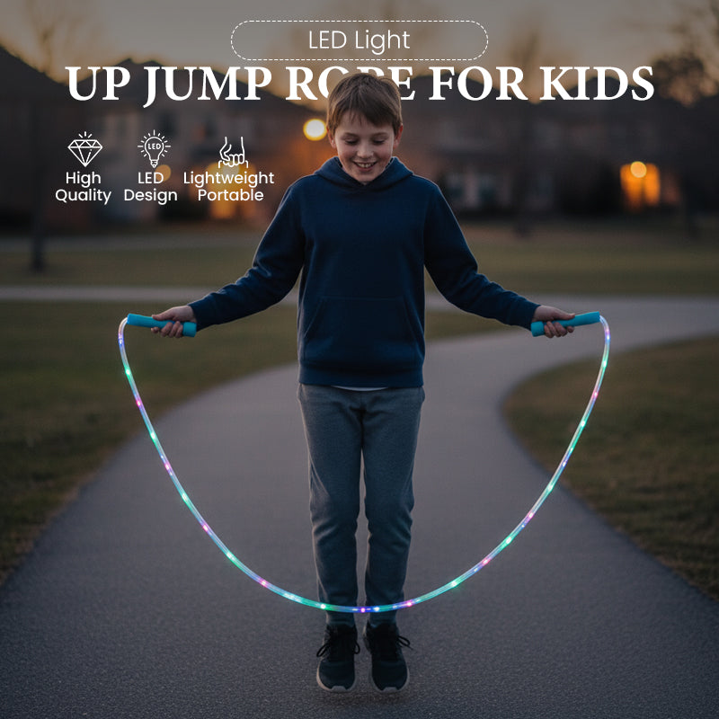 📢📢 Achetez-en un, obtenez-en un gratuitement ! 🏅 Corde à sauter lumineuse à LED pour enfants – trois modes d'éclairage, longueur réglable, poignées antidérapantes ! ⏰✨👧