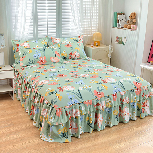 🌹Convient à toutes les saisons🌹 Romantisme au Lit - Jupe de Lit à Volants 3 Pièces - Tombé Élégant & Changement Facile 【Offre limitée】🛏️