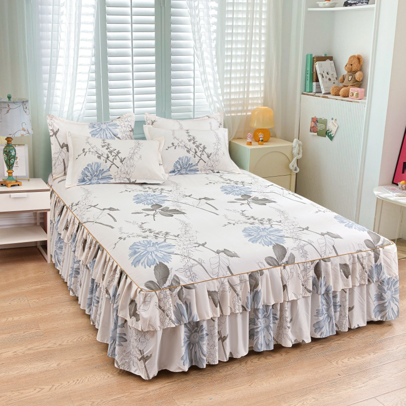 🌹Convient à toutes les saisons🌹 Romantisme au Lit - Jupe de Lit à Volants 3 Pièces - Tombé Élégant & Changement Facile 【Offre limitée】🛏️