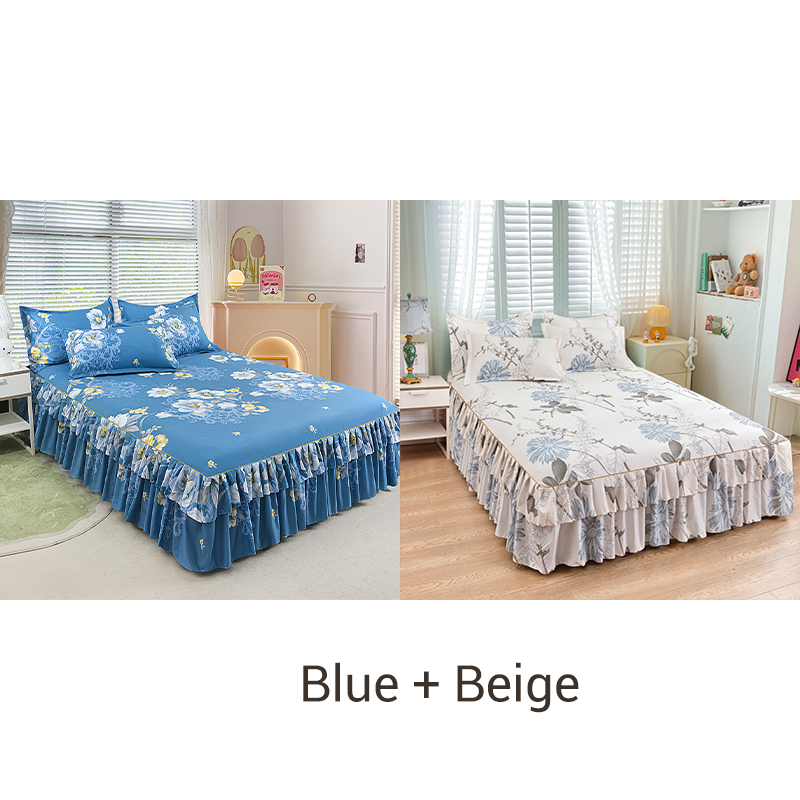 🌹Convient à toutes les saisons🌹 Romantisme au Lit - Jupe de Lit à Volants 3 Pièces - Tombé Élégant & Changement Facile 【Offre limitée】🛏️