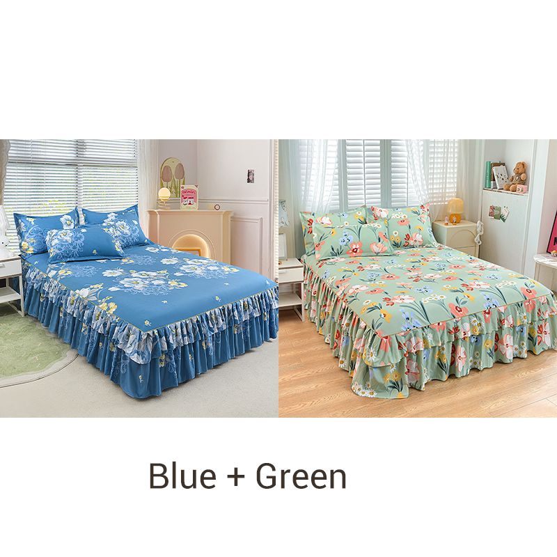 🌹Convient à toutes les saisons🌹 Romantisme au Lit - Jupe de Lit à Volants 3 Pièces - Tombé Élégant & Changement Facile 【Offre limitée】🛏️