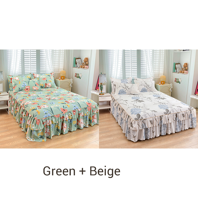🌹Convient à toutes les saisons🌹 Romantisme au Lit - Jupe de Lit à Volants 3 Pièces - Tombé Élégant & Changement Facile 【Offre limitée】🛏️